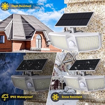 Solar Motion Sensor Outdoor Floodlights 6500K with Remote Control, 180 LED Waterproof,Solar Security Outdoor Light with IP65 for Wall Porch Barn Patio Garage, White 4-PCS
