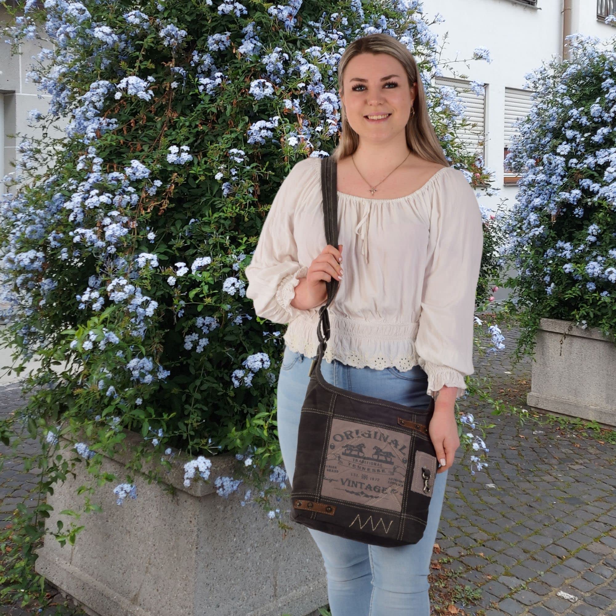 Sunsa Damen Umhängetasche. Hobo Tasche aus Canvas & Leder. Vintage Schultertasche mit Pferde Motive. Crossbody Bag als Geschenkideen für Frauen