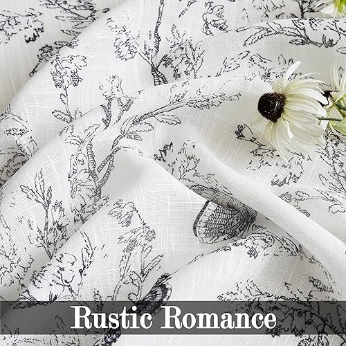 Miniatura 7 de Jubilantex Cortinas Semitransparentes de Hoja de Mariposa 84" L Paneles de Cortina para Dormitorio de Niños, Estampado Negro sobre Blanco Cortinas