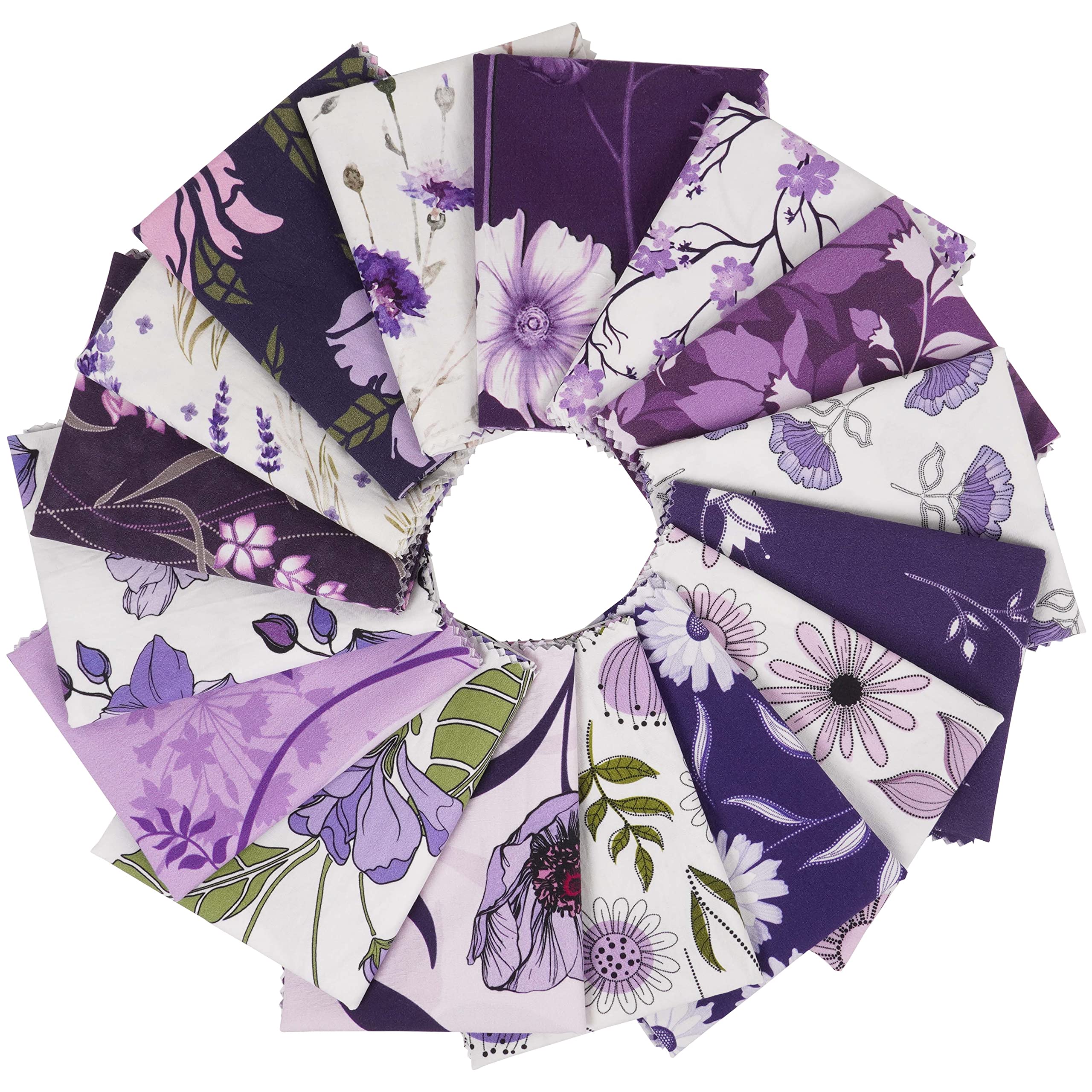 Soimoi 16 Pc Fat Quarter Bundle, Floreale Stampa 18 "X 22" Patchwork Fai-Da-Te- 100% Cotone Pre-Taglio Tessuto Di Trapuntatura Viola E Bianco.