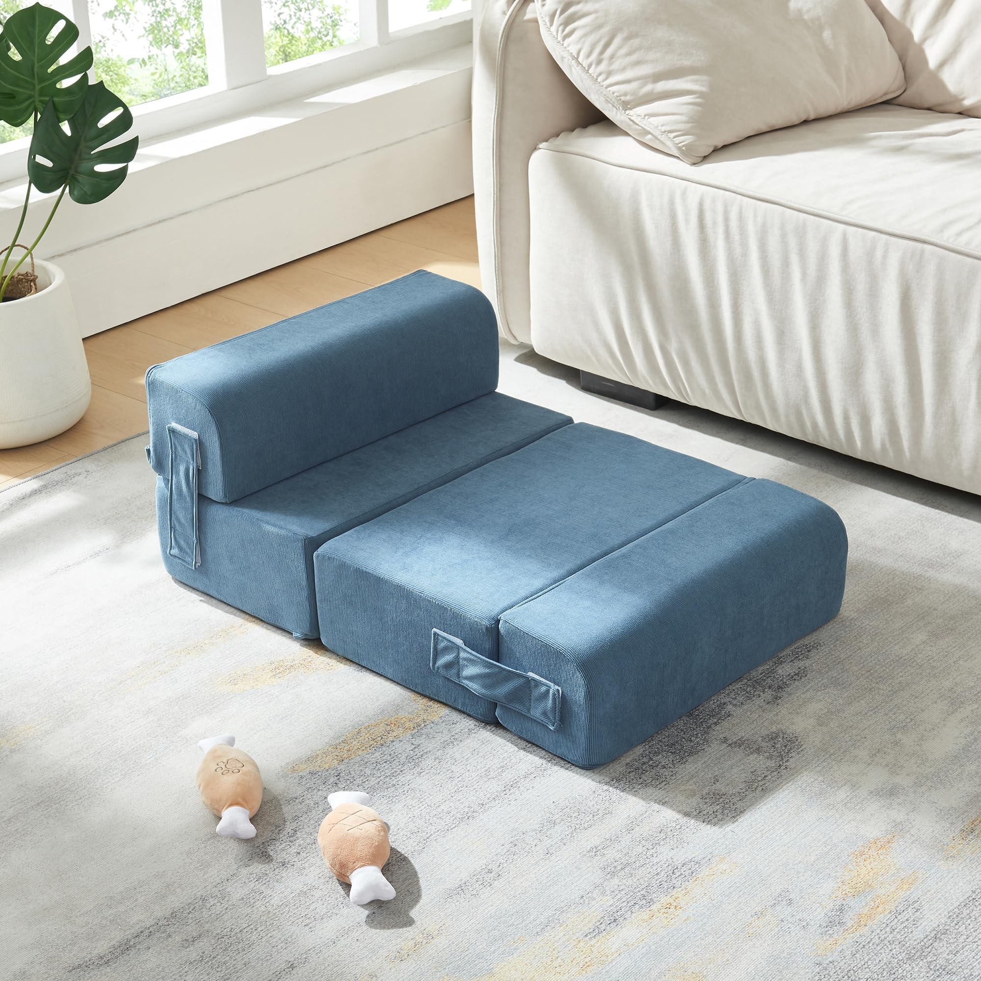 [en.casa] Scaletta Modulare per Animali Domestici Scale Cuccia in 4 Elementi Imbottiti Componibili per Cani Gatti di Taglia Piccola Rivestimento in Velluto a Coste - Blu