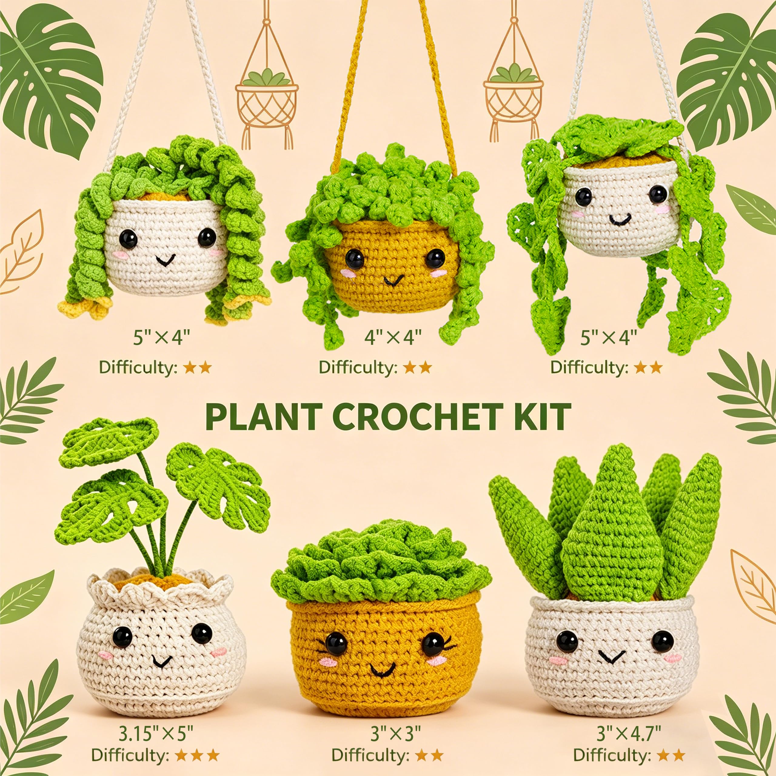 MAGIMUSE Kit de ganchillo para principiantes, kits de inicio de ganchillo para adultos, kits de ganchillo para tejer amigurumi, juego de hilo con tutoriales en video paso a paso, familia de plantas