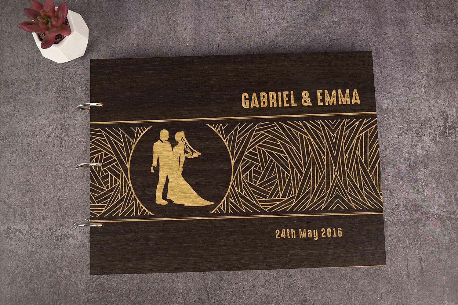 Darling Souvenir Personalized Engraved Laser Cut Wedding Guest Book Wooden Cover Sign-in Book Registry Guestbook Scrapbook-J8