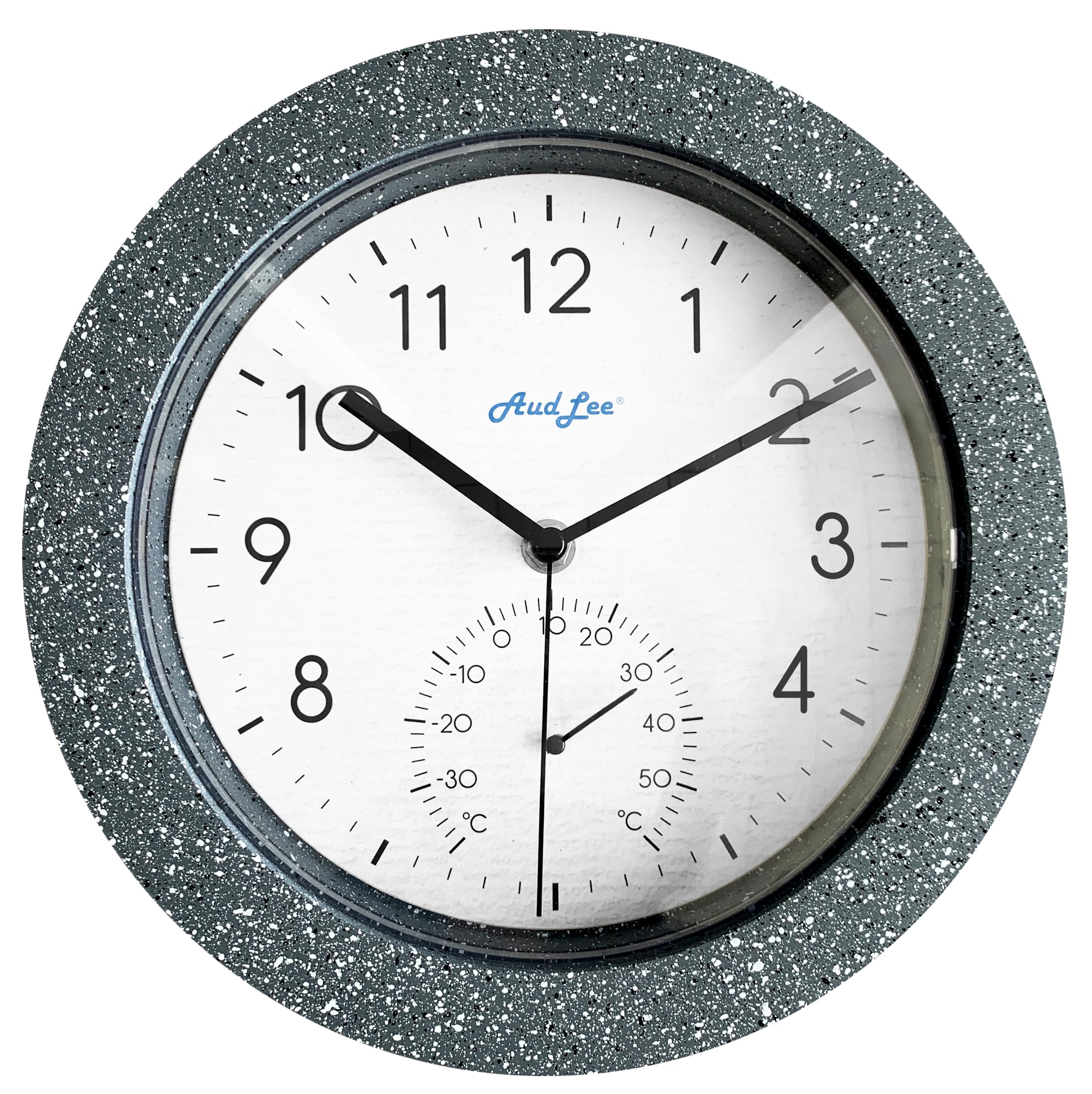 25cm Indoor Faux Concrete Finish Wall Clock with Thermometer