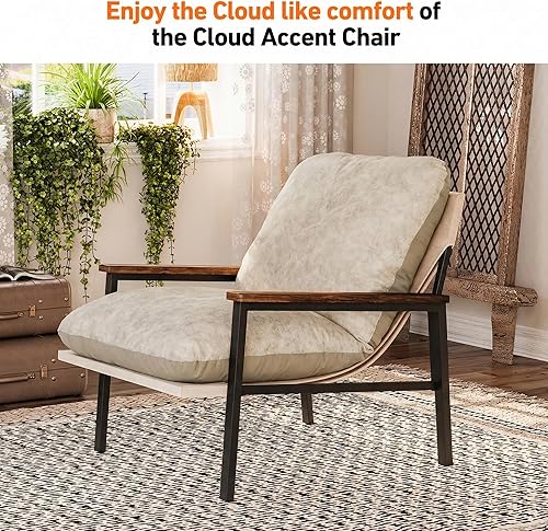 Vista 3 de Big Leaf Cloud - Silla decorativa de doble cara para sala de estar con reposabrazos de madera de acacia y marco de metal resistente, silla