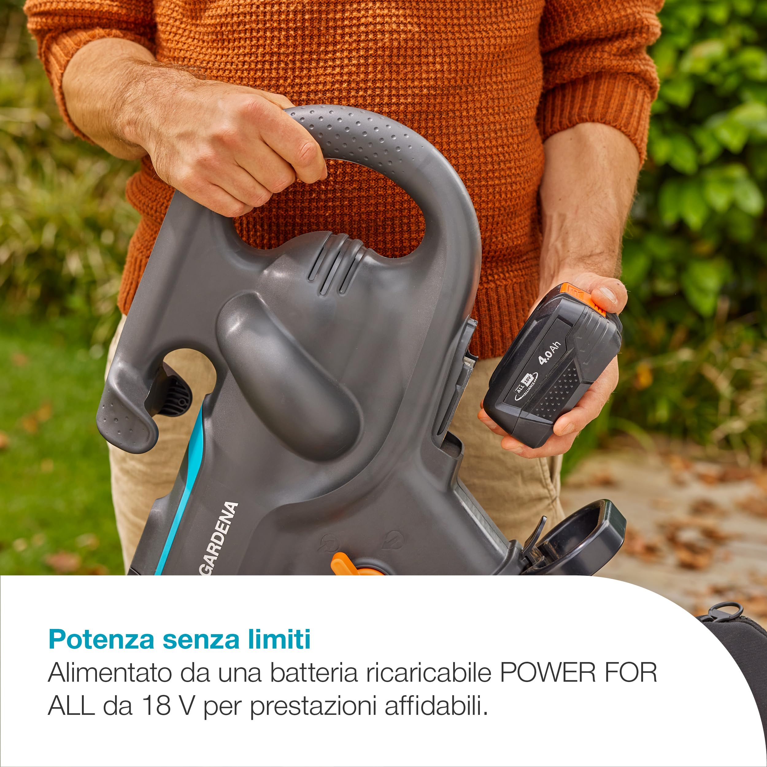 Gardena Soffiatore/Aspiratore A BatteriaPowerJet Collect 18V P4A Set Pronto All’Uso: Potente flusso d'aria, Cambio rapido di modalità, Velocità regolabile, Sacco di raccolta, Senza fili (14895-20)