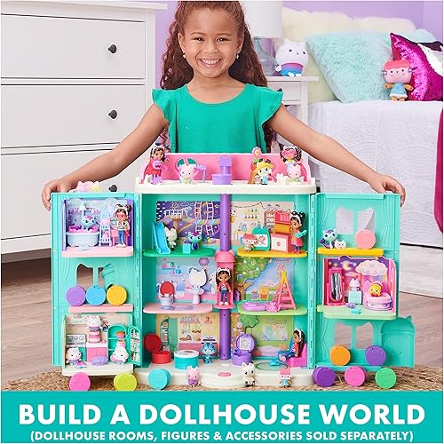 Vista 8 de Gabby's Dollhouse, Juego de figuras temáticas de fiesta de baile con una muñeca Gabby, 6 figuras de juguete de gato y accesorios para niños a partir