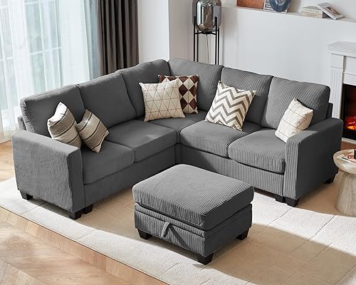 Miniatura 31 de CHIC HOUSE - Sofá modular de corduroy con chaise otomana, sofá cama en forma de L/U para sala de estar, apartamento, salón, moderno con soporte para