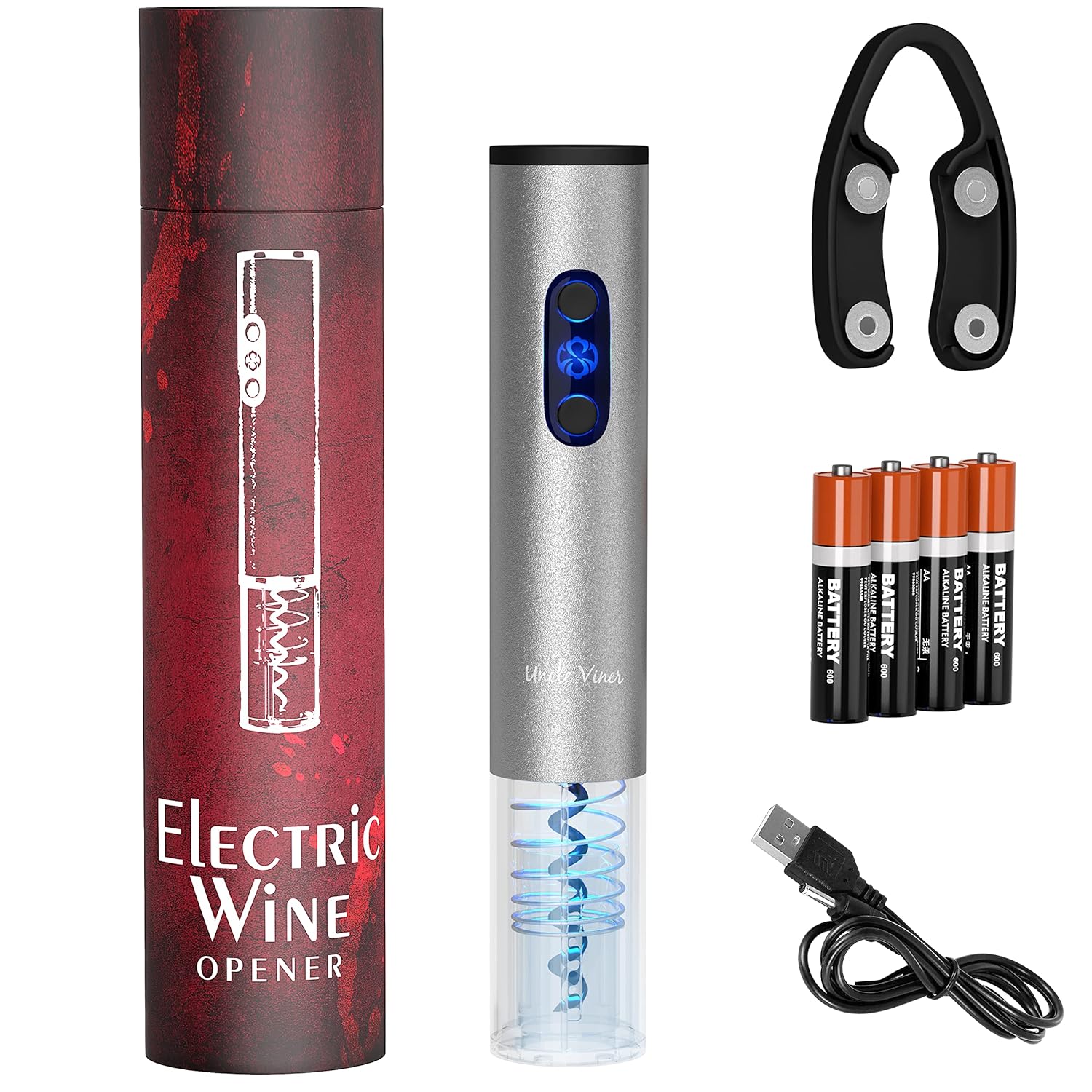 Uncle Viner Electric Wine Opener with Charger and Batteries Wine
