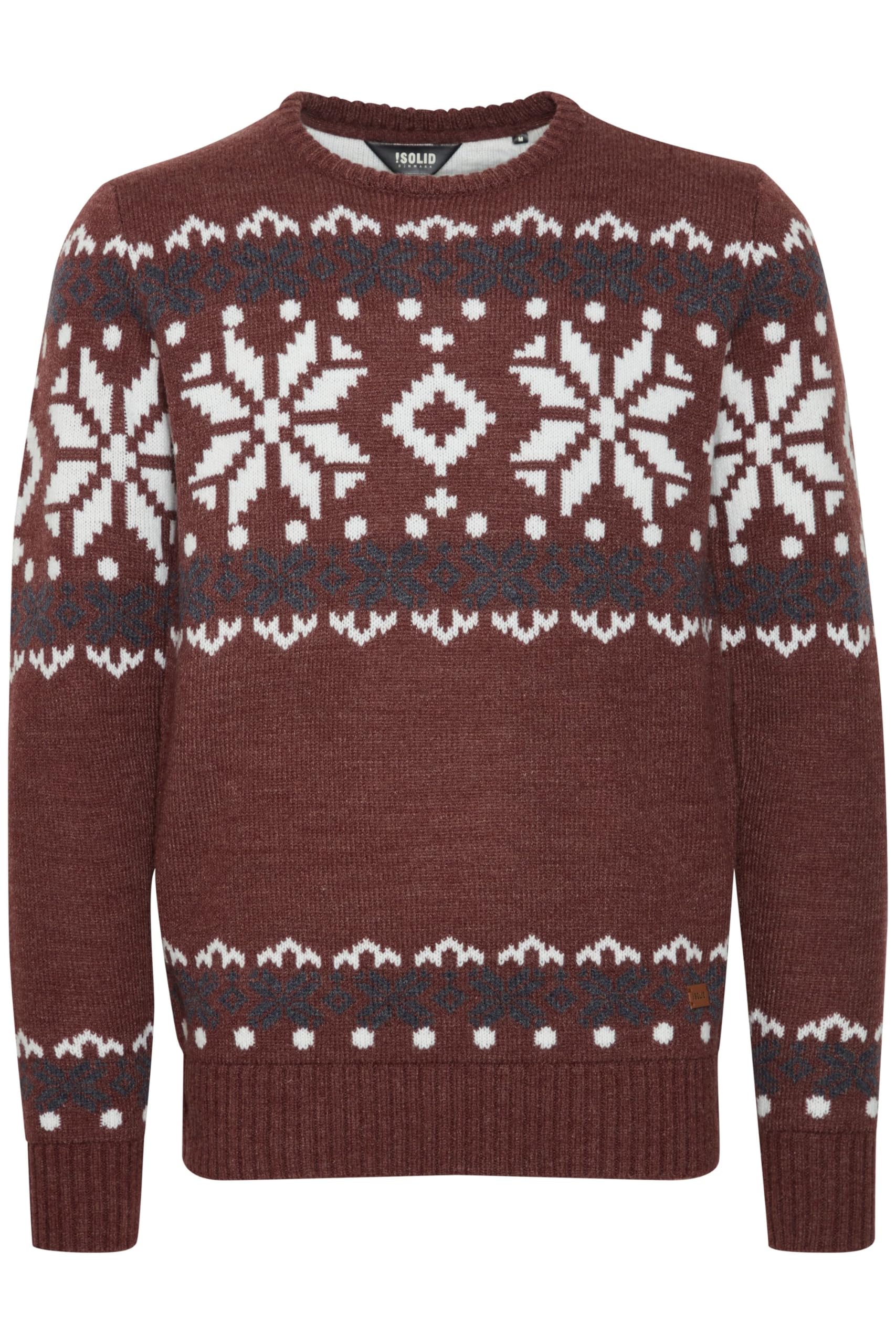 Solid Men's Wine Red Melange (8985) Norwig Jumper Chunky Knit Pullover With Crew Neck, Size:l, Colour: