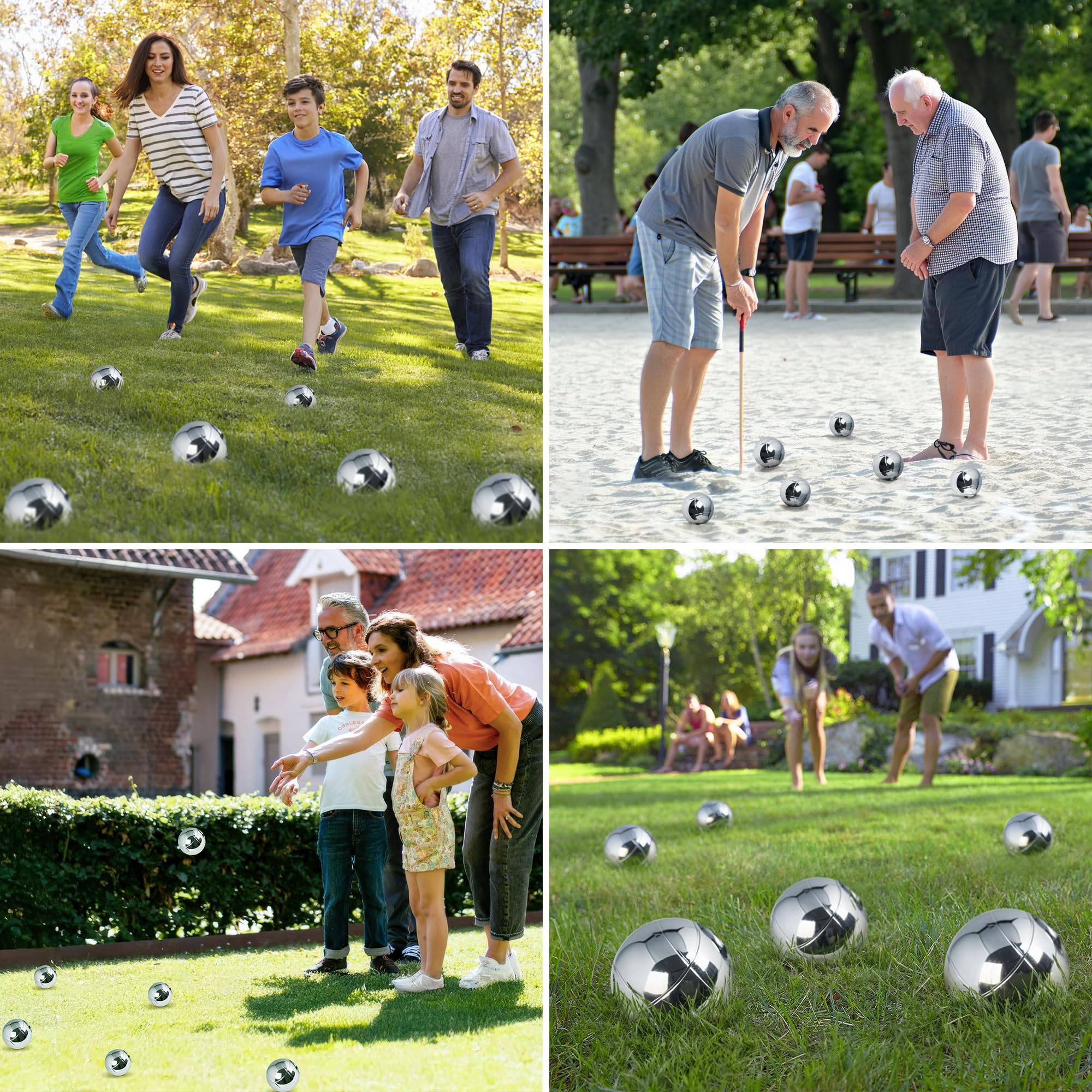 Boule Set, 6 Boccia Kugeln Metallkugeln Ø73mm, Boccia Spiel mit Tragetasche, 2 Zielkugeln, 2 Entfernungsmesser, 1 Magnet, Petanque fur Garten Camping Strand, Boccia Set für Outdoor Sport Spiel