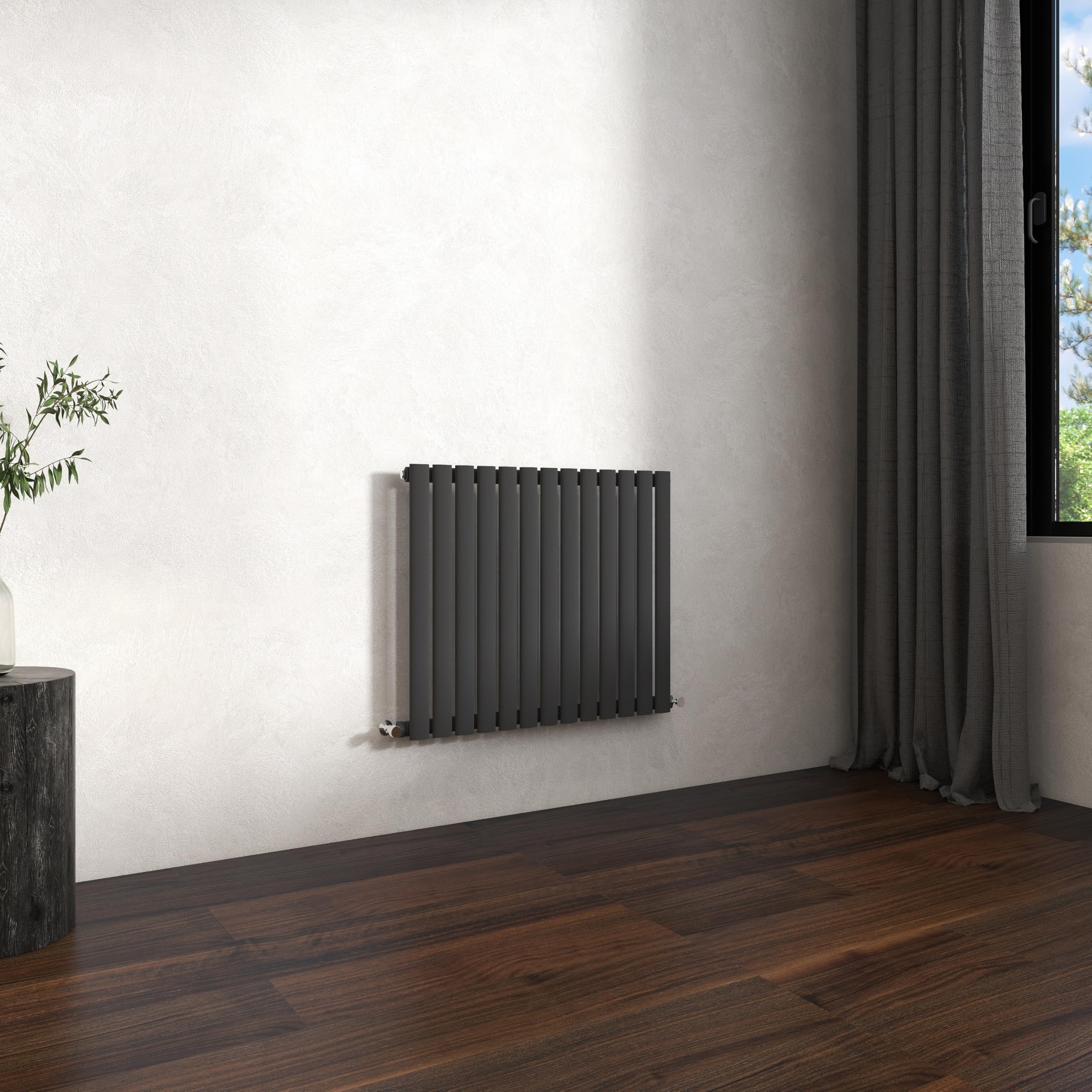 Traditional Horizontal Oval Column Radiator, 600x767mm Anthracite Modern Heating Radiators, Single Panel Wall Mounted Heater Rads, Perfect for UK Hallway, Living Room Central Heating, Grey Radiator