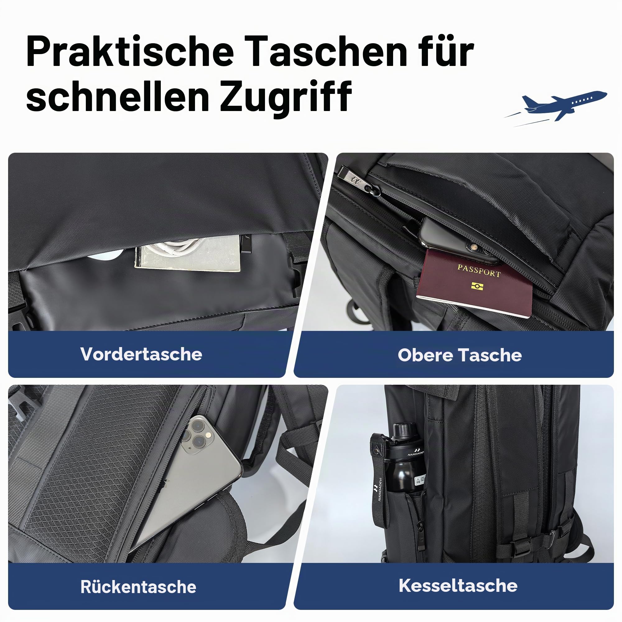 NANDADEVI Rucksack Herren, 40l, großer, robuster, wasserabweisender Wanderrucksack mit Trocken- und Nassisolierung, Laptop-Rucksack für 17,3-Zoll-Laptops