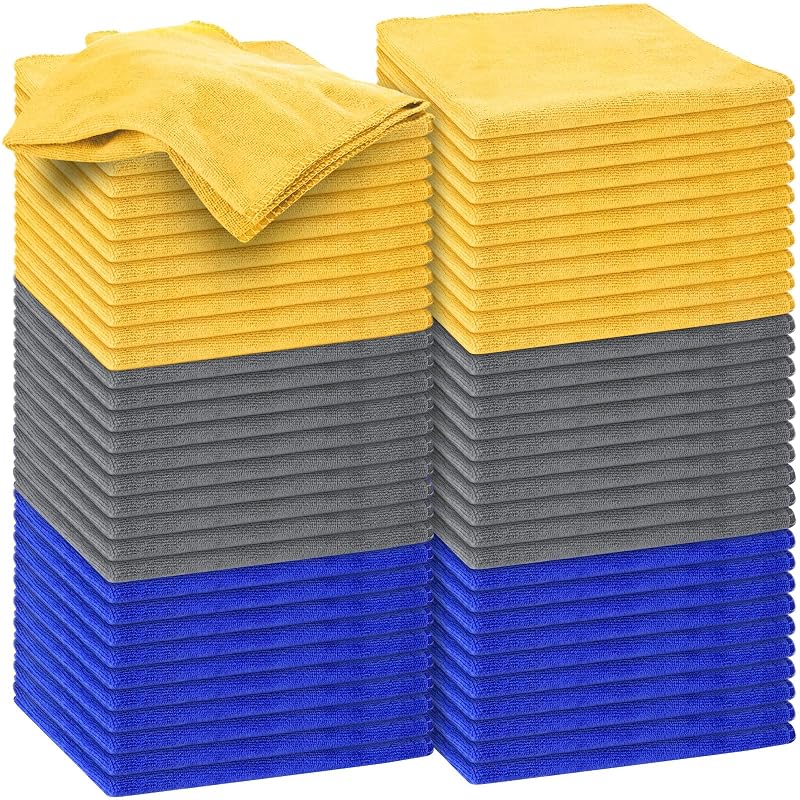Nuenen Kit de Panos de Microfibra para Limpeza Automotiva 40 x 40 cm, 250 GSM, Cores Amarela, Cinza e Azul, 60 unidades