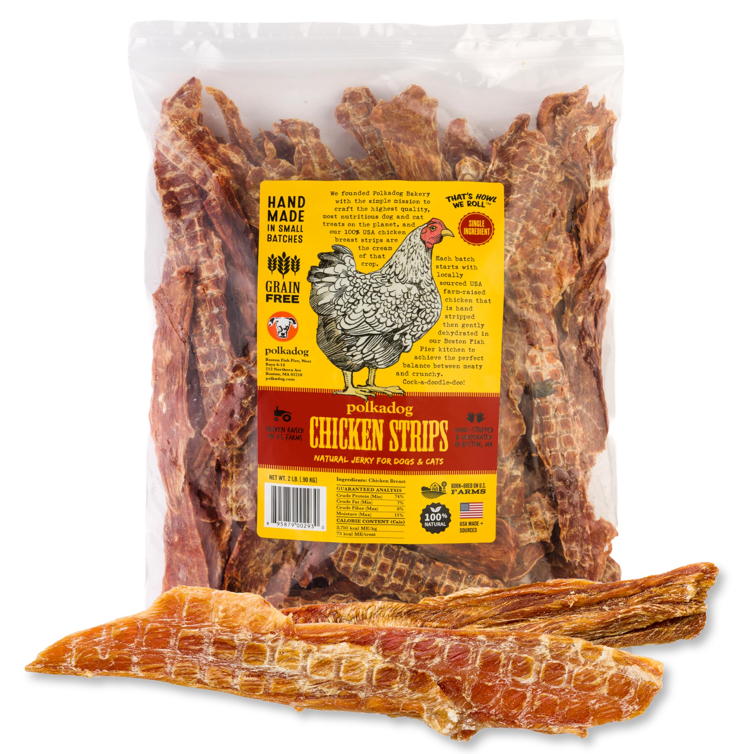 Polkadog Chicken Strip Jerky Dog Treats – Single Ingredient, Grain-Free, Lean Protein Snacks – USA Farm-Raised Chicken, Crunchy & Natural Training