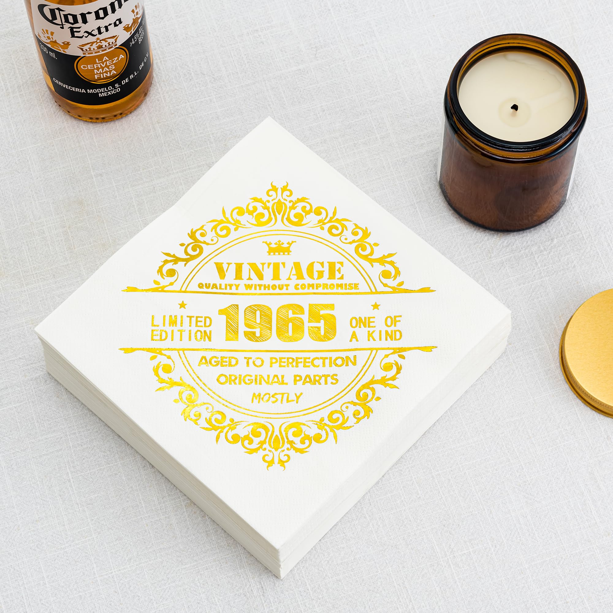 Calculs 60th Birthday Cocktail Napkins165mm Cheers To 70 Gold Tableware Snack/Dessert/Beverage Disposable Napkin 55pk