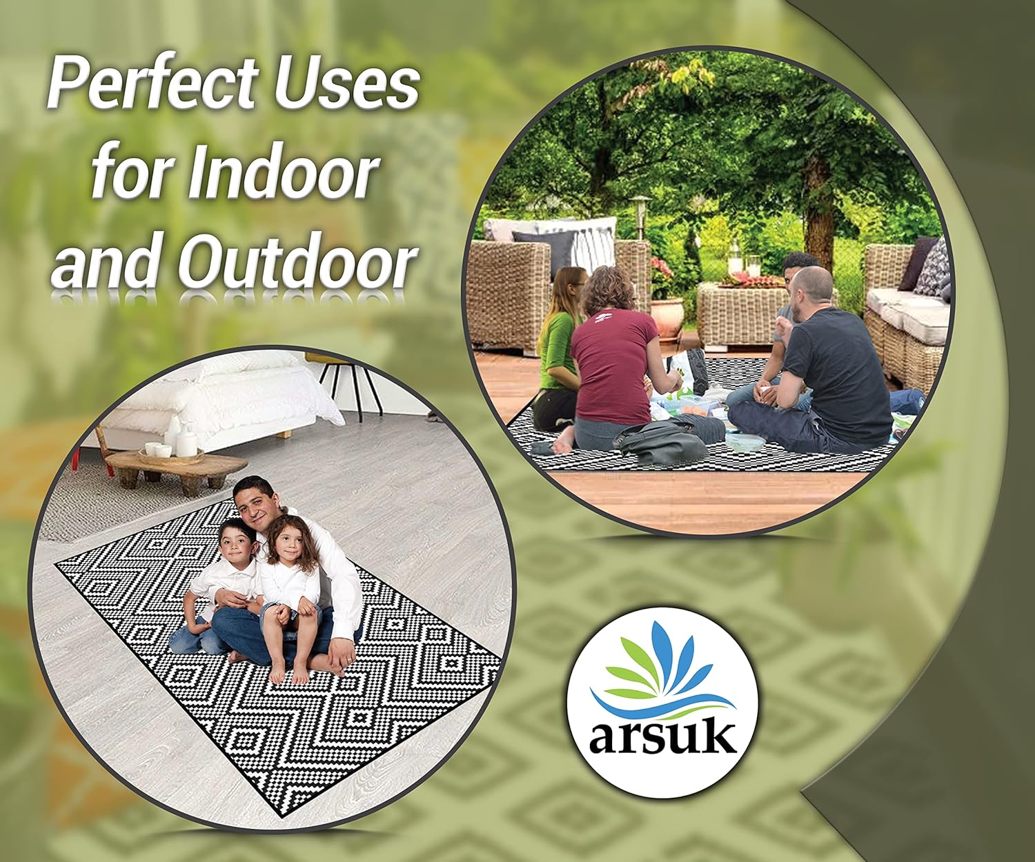 ARSUK Outdoor Plastic Rug (210 x 150 cm), Weatherproof, Indoor and Outdoor Use, Ideal for Garden Camping, Patio - Image 5