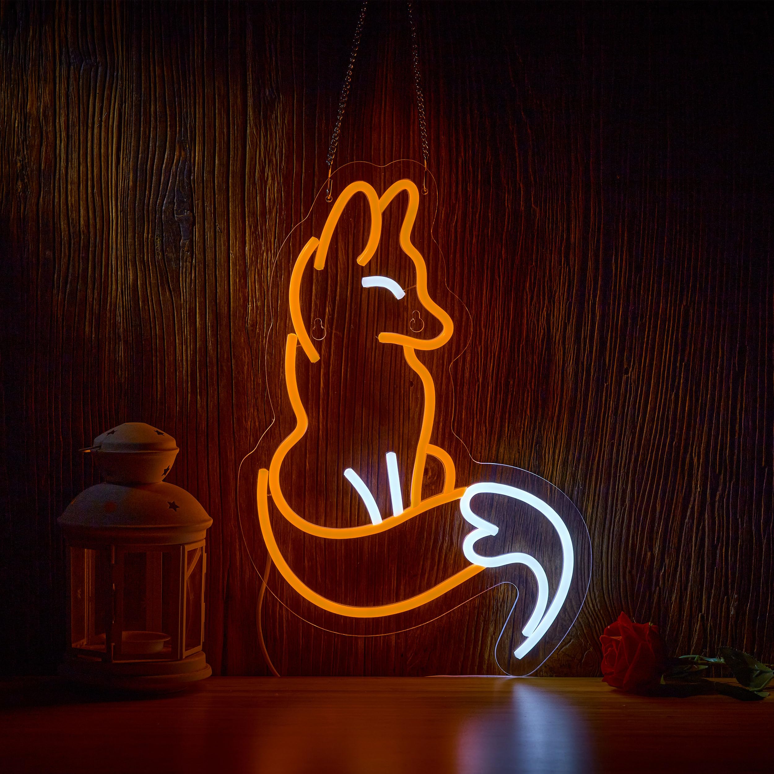 Fox Neon Sign for Wall Décor Fox Sign Dimmable LED Light Decor(Brown+White)