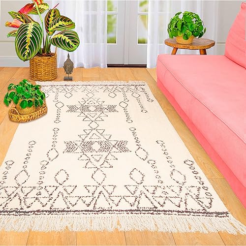 Miniatura 9 de Mandala Life ART Alfombra marroquí estampada con flecos, algodón de 3 x 5 pies, tapete bohemio para muebles, pieza decorativa para sala de estar,