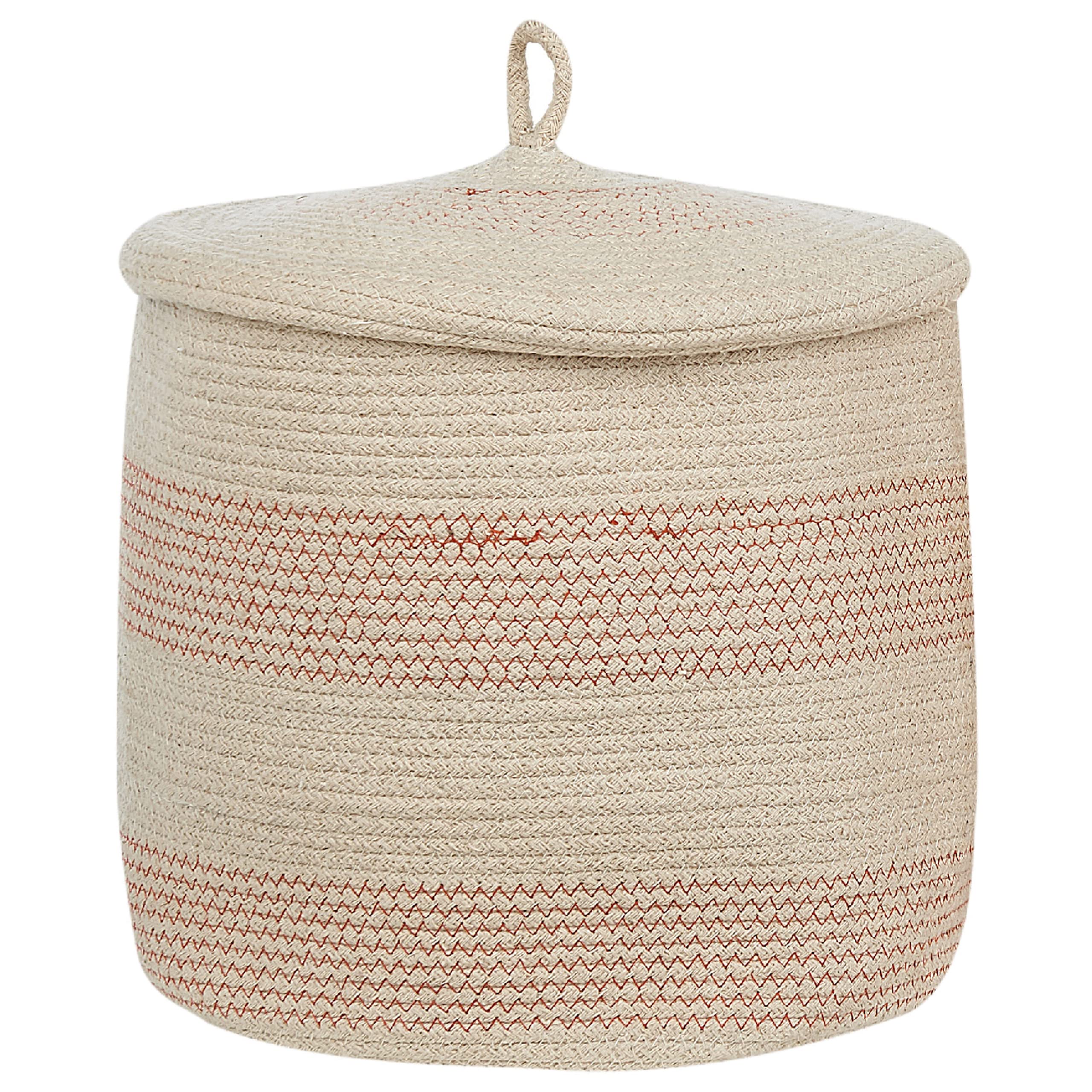 Korb 2er Set Baumwolle hellbeige/rosa geflochten gestreift mit Deckel Boho-Design Silopi