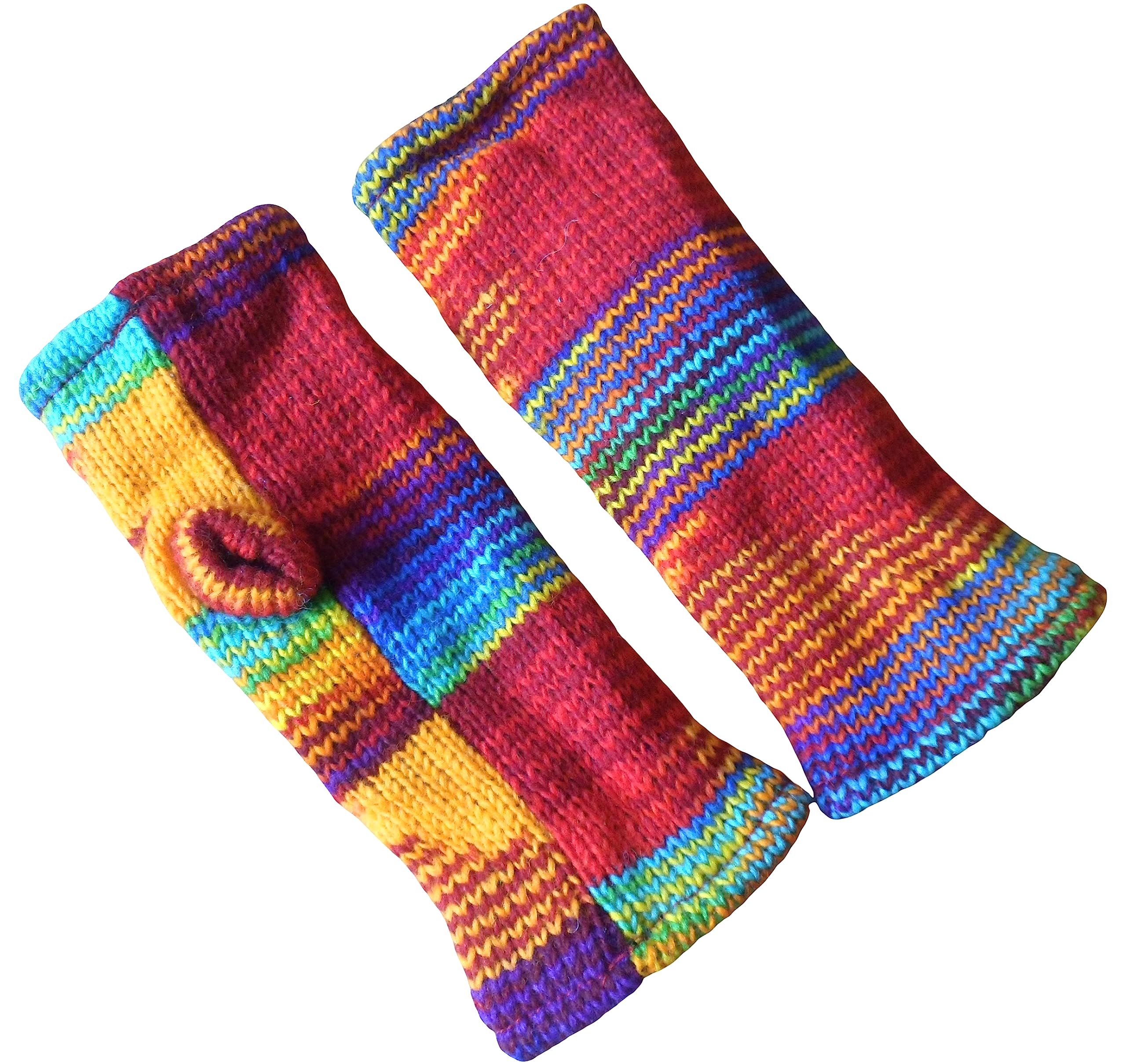 NATURAL FLOW Fair Trade Wool Rainbow Mix Fleece Lined Tube Fingerless Gloves Wrist Warmers (Red Mix)