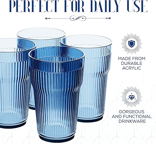 Miniatura 5 de Elle Decor Vasos de agua acrílicos, juego de 4, vasos irrompibles, vasos de plástico apilables y reutilizables, uso en interiores y exteriores para
