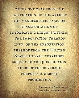 18th Amendment US Constitution art print Prohibition Drinking Liquor Alcohol Lawyer Attorney art American USA Pub Bar print Man Cave decor Freedom civil rights History Back to School poster
