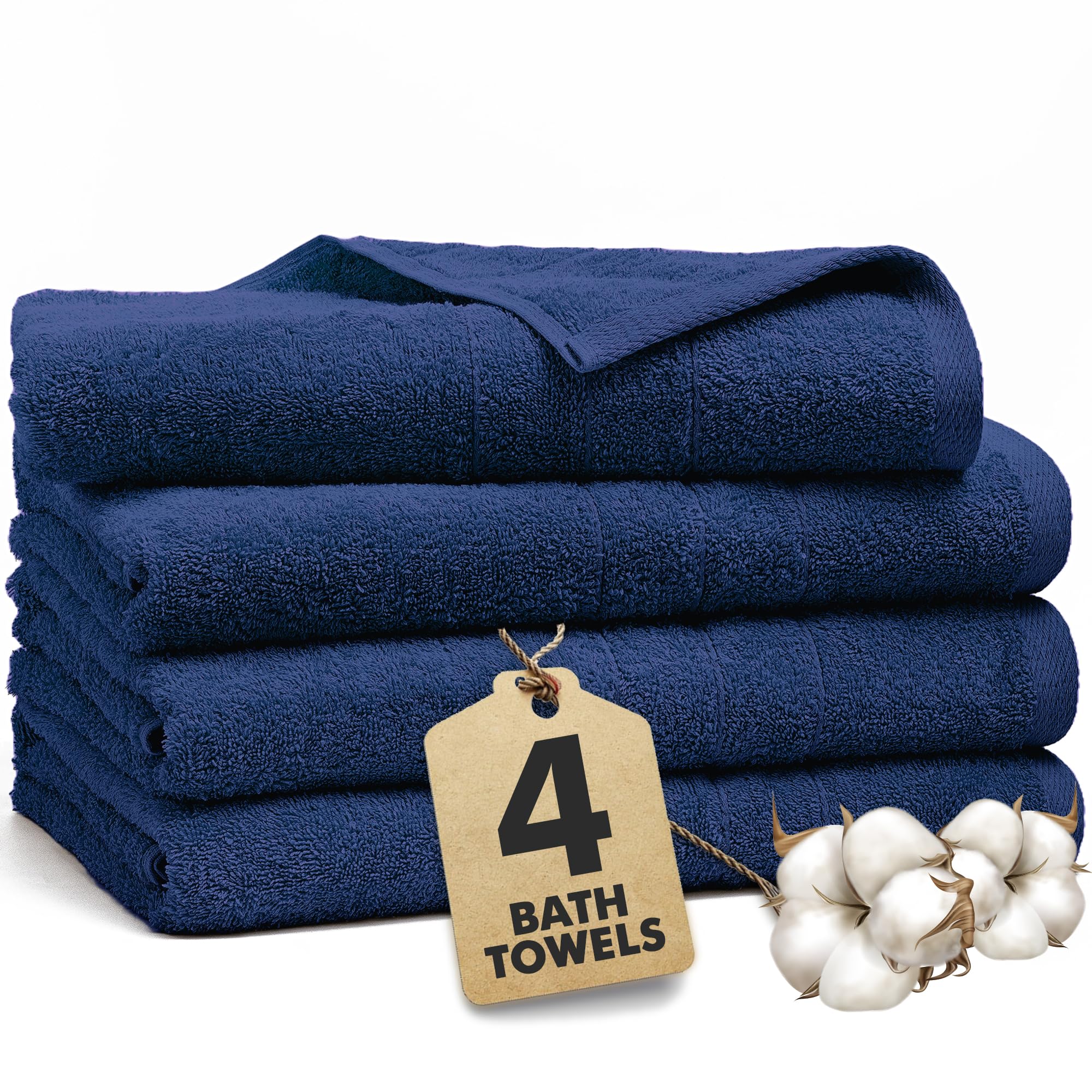 Novo Home Bath Towels Set of 4 – 100% Ring Spun Cotton Royal Blue Extra Large Towels for Bathroom, Spa Use (55x28 in) – 550 GSM Super Soft and Quick Dry Large Bath Sheets for Adults