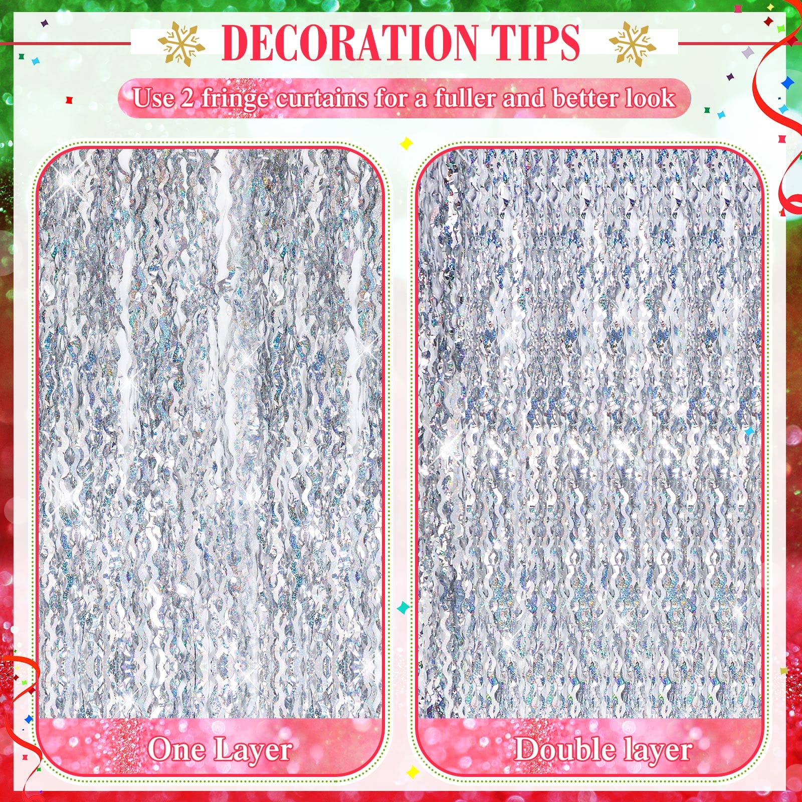 Newwiee Lot de 10 Rideaux à Franges ondulées en Feuille d'aluminium métallique pour décoration de fête d'anniversaire, de Enterrement de Vie de Jeune Fille (Argent) - 1 x 2 m