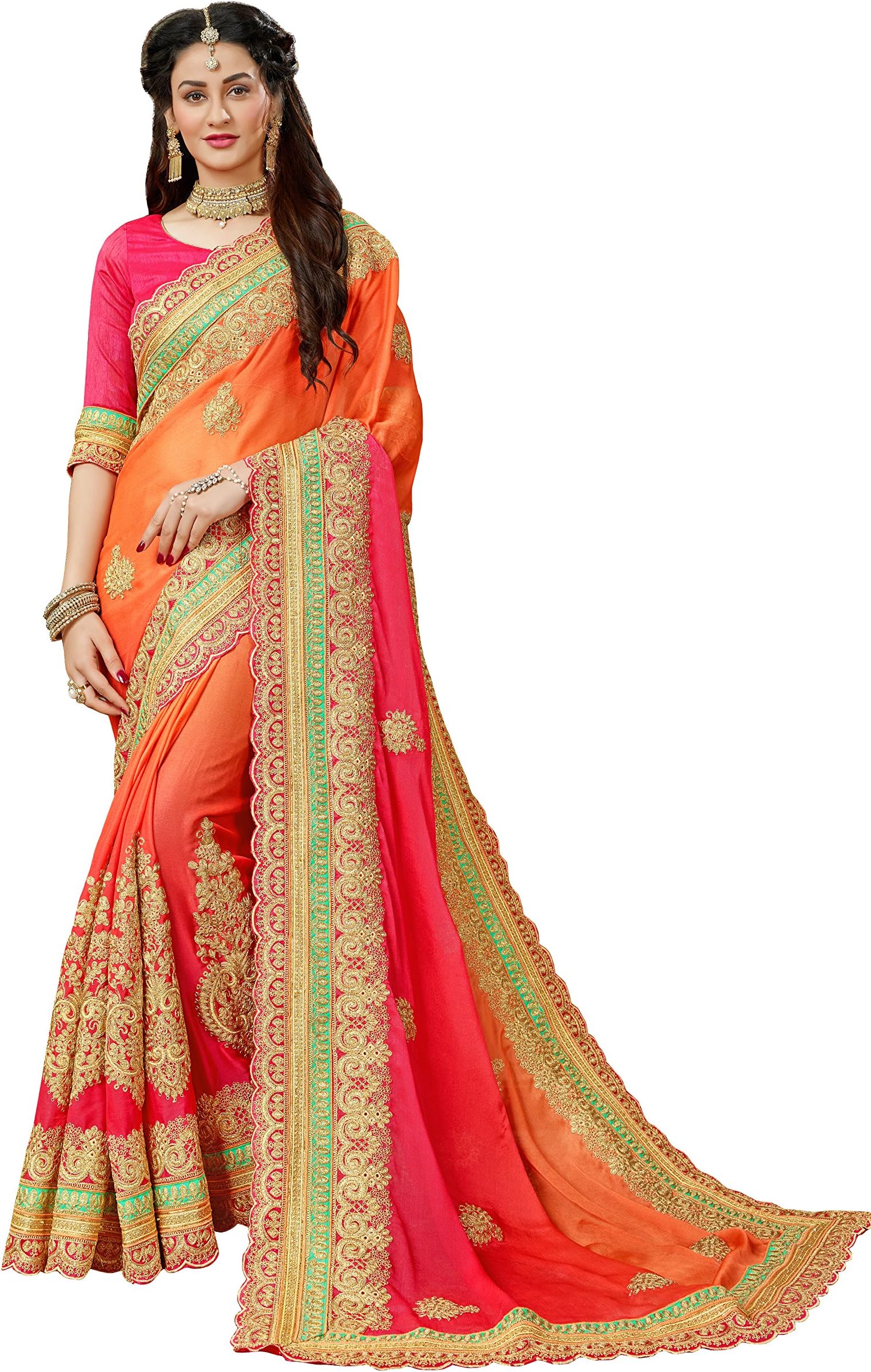 MANOHARI Women's Embroidery Multicoloured Chiffon Saree