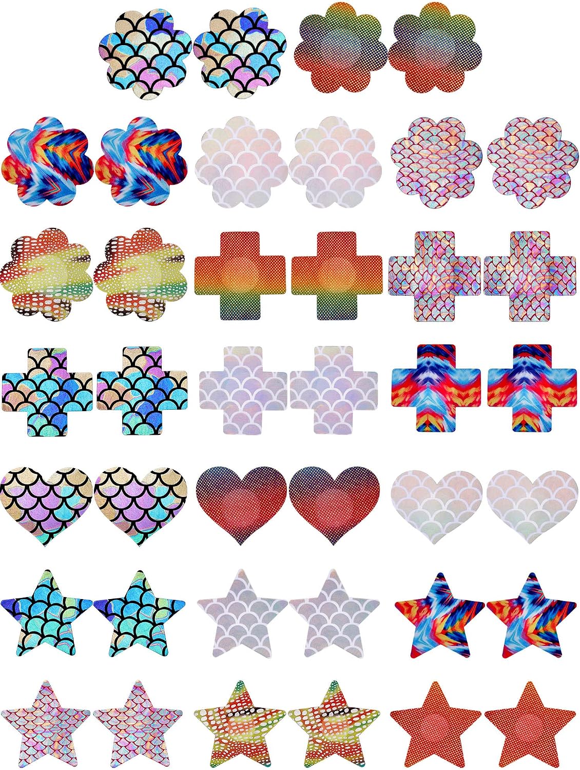 WILLBOND 20 Pairs Mermaid Nipple Covers Satin Adhesive Pasties Christmas Disposable Nippleless Cover Multi Breast Stickers for Women Girls