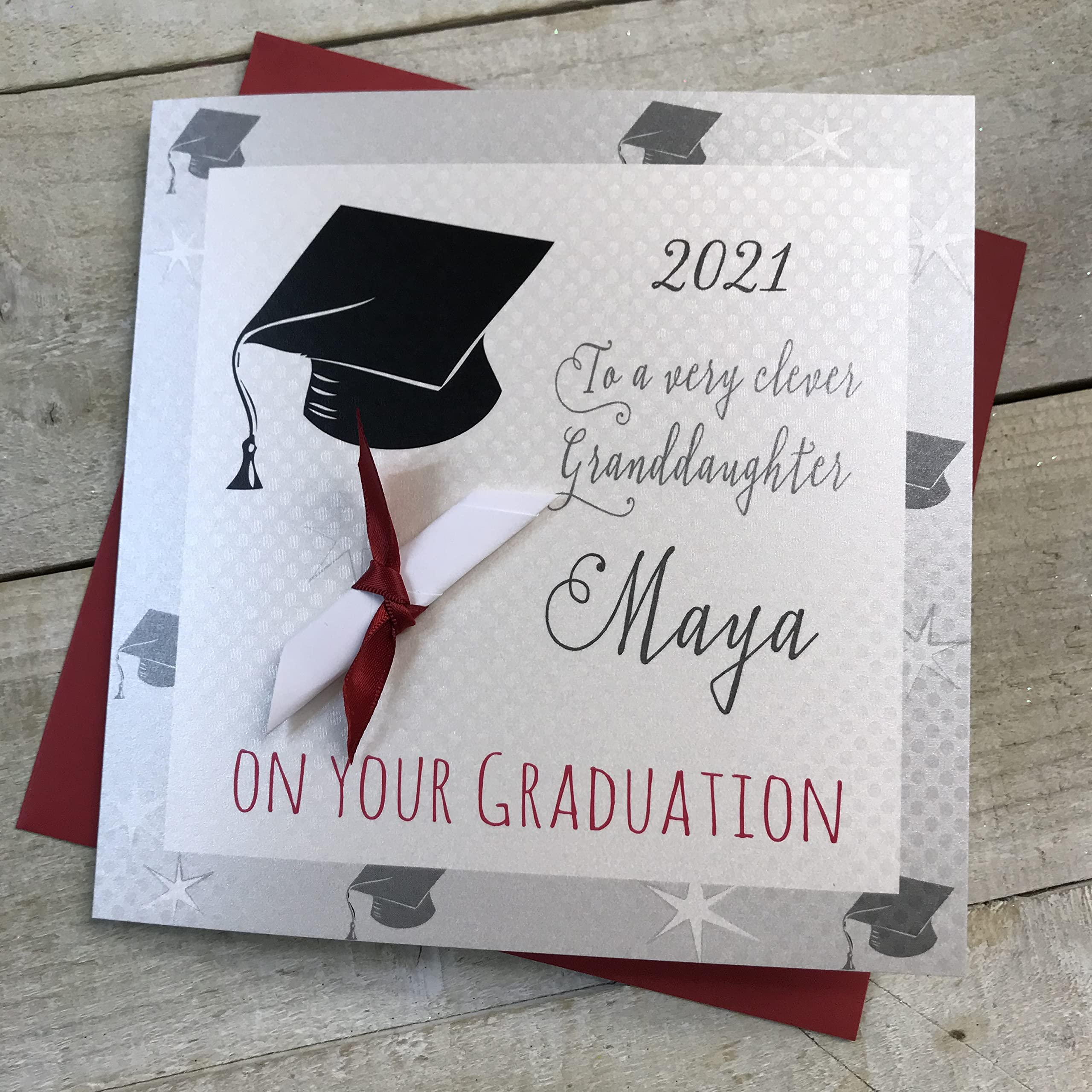 Handgefertigte Graduation Karte Für Tochter – 22x22 Cm, Mit Glitzer & Strass, Inkl. Umschlag, Für Persönliche Nachricht