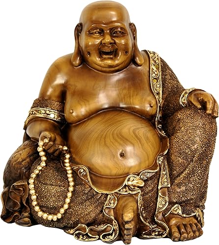 Oriental Furniture - Estatua de Buda Happy Hotei de 10 pulgadas, bronce De pie riendo también