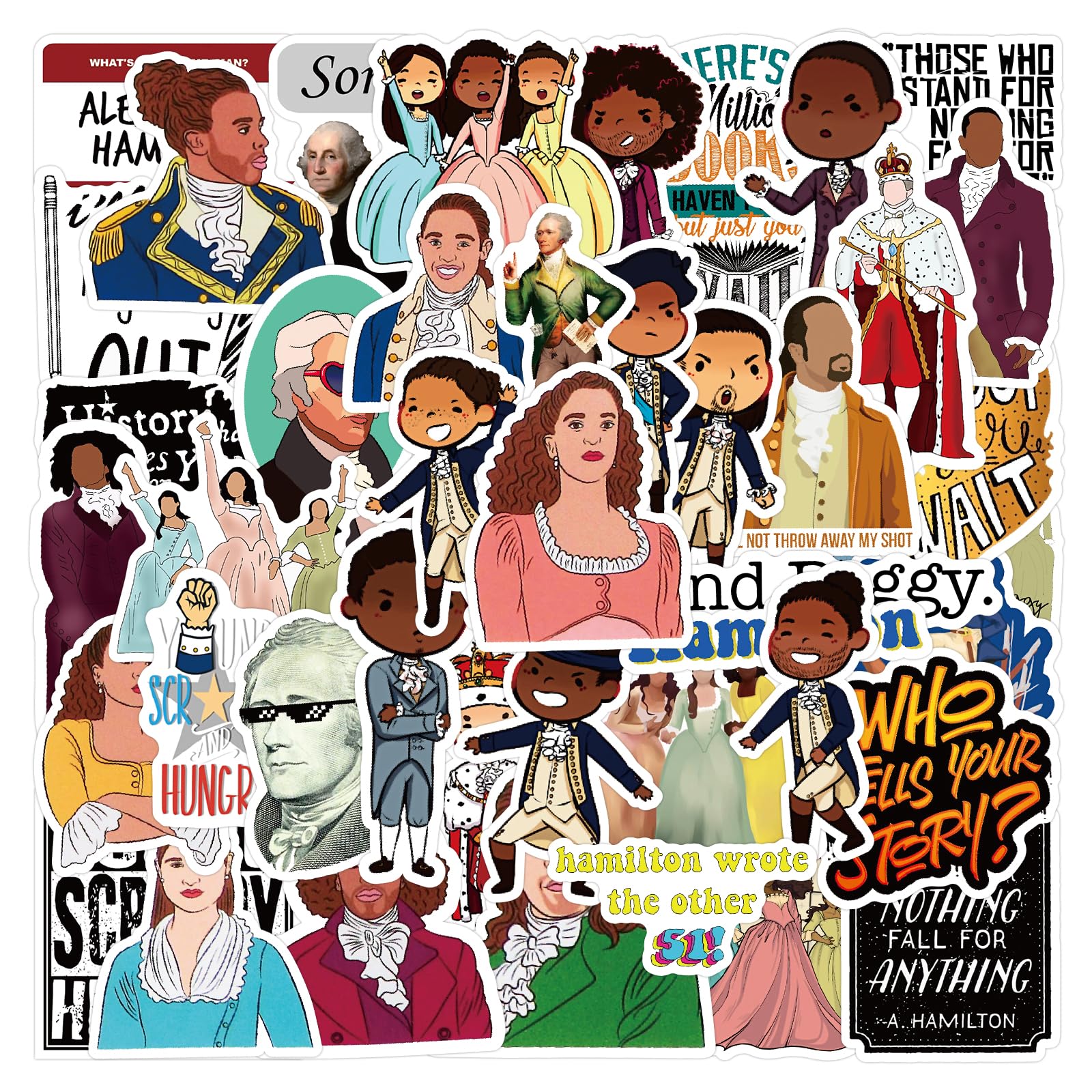 Famous Musical of Hamil-ton 50 Pcs Stickers Pack,Waterproof for Laptop Decal,Laptop Hydro Water Bottle Car Cup Computer Guitar Skateboard Luggage Bike Bumper, Kid/Teen Adult DIY Gift Stickers