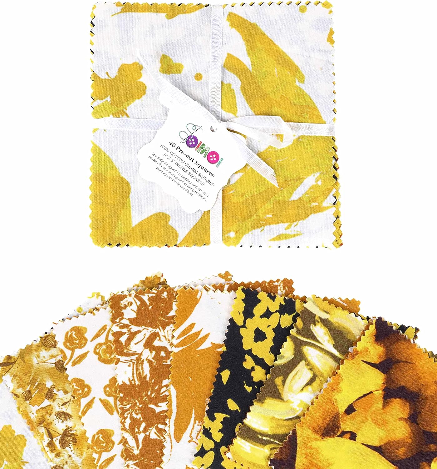 Soimoi Precut 10-inch Florals Prints Cotton Fabric Bundle Quilting Squares Charm Pack DIY Patchwork Sewing Craft- Yellow