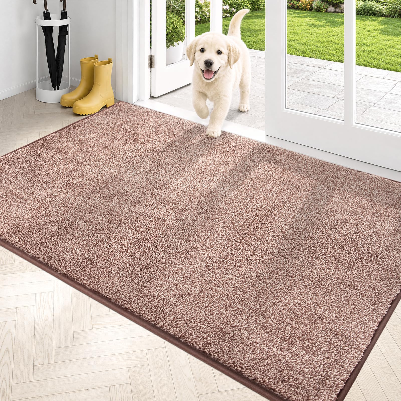 PURRUGS Dirt Trapping Door Mat 86 x 150 cm, Non-Slip Machine Washable Entrance Mat, Dog Doormat, Super Absorbent Entry Rug for Front Door, Back Door, Muddy Shoes and Paws, Brown-Light Cream โ image 1