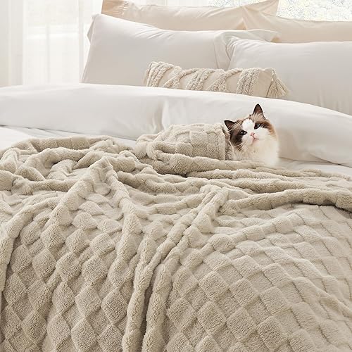 Miniatura 8 de Bedsure Tamaño de la manta de forro polar (azul marino y beige)