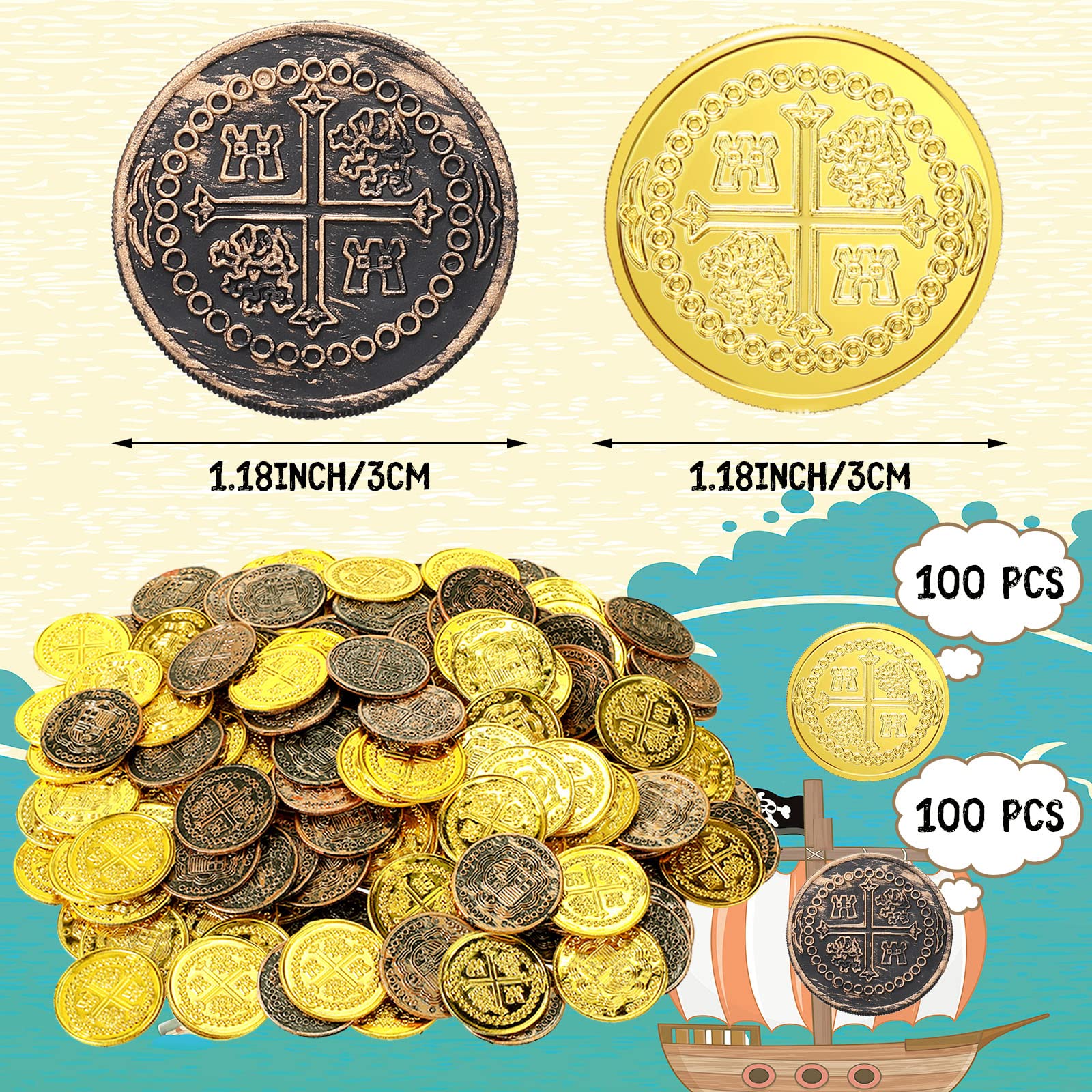 Snapklik.com : Charniol 200 Pcs Pirate Coins Plastic Treasure Coins ...
