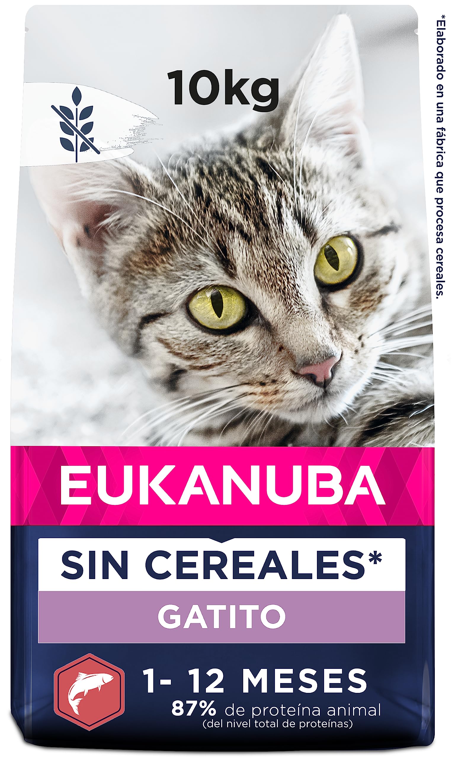 EUKANUBA Grain Free Alimento Seco para Gatitos en Crecimiento, Alimento Seco Premium Rico en Salmón para Gatitos, 10 kg