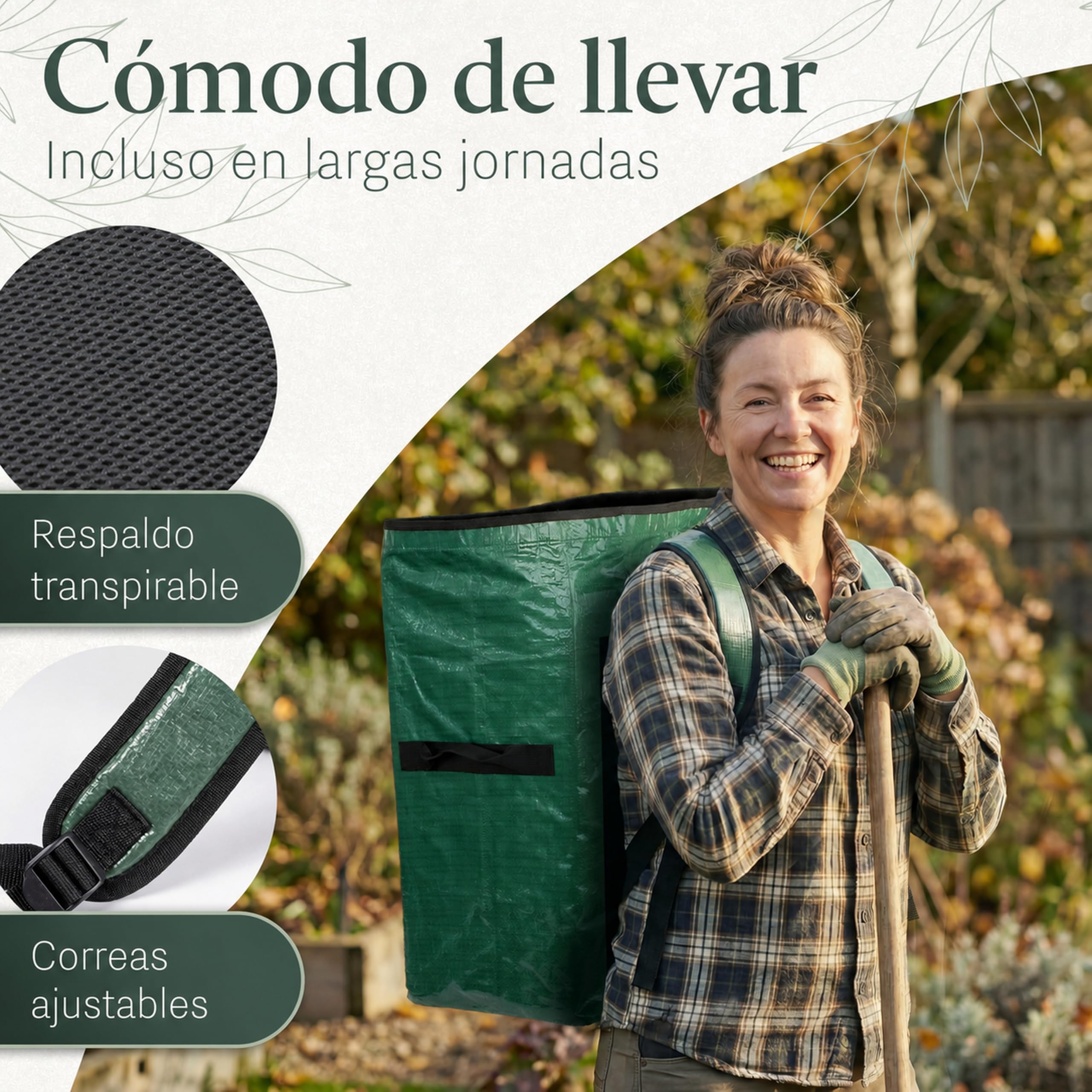 Bolsa de Basura de Jardín 115 L – Manos Libres, Autoportante | Manos libres con sistema de mochila acolchado | 115 L | autoportante y reutilizable | tejido PP de doble capa, resistente