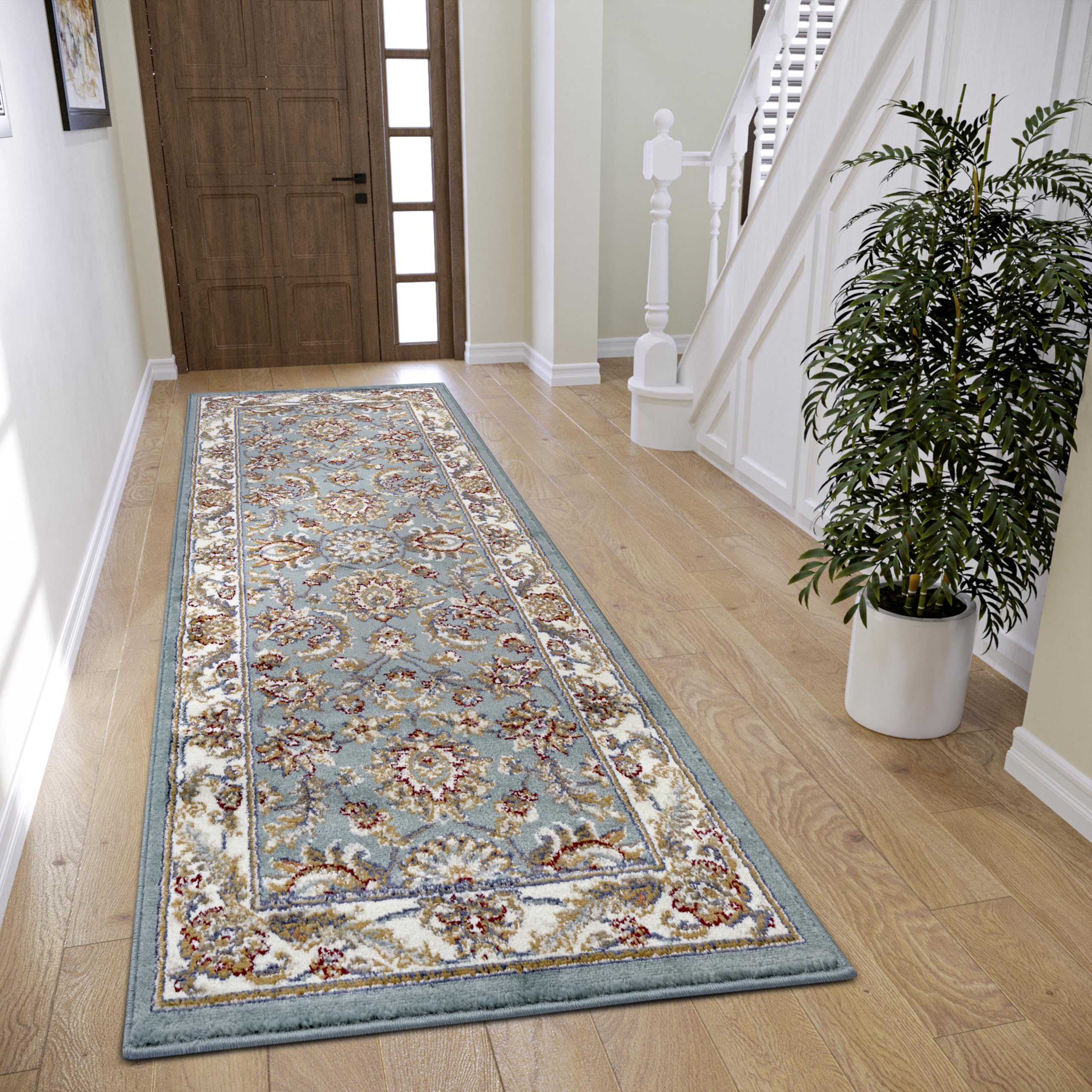 HANSE Home Reni Oriental Rug - Oriental Runner Classic Tightly Woven with Ornaments and Flower Motifs Soft Short Pile for Bedroom, Dining Room, Living Room, Hallway - Mint Cream, 80 x 240 cm
