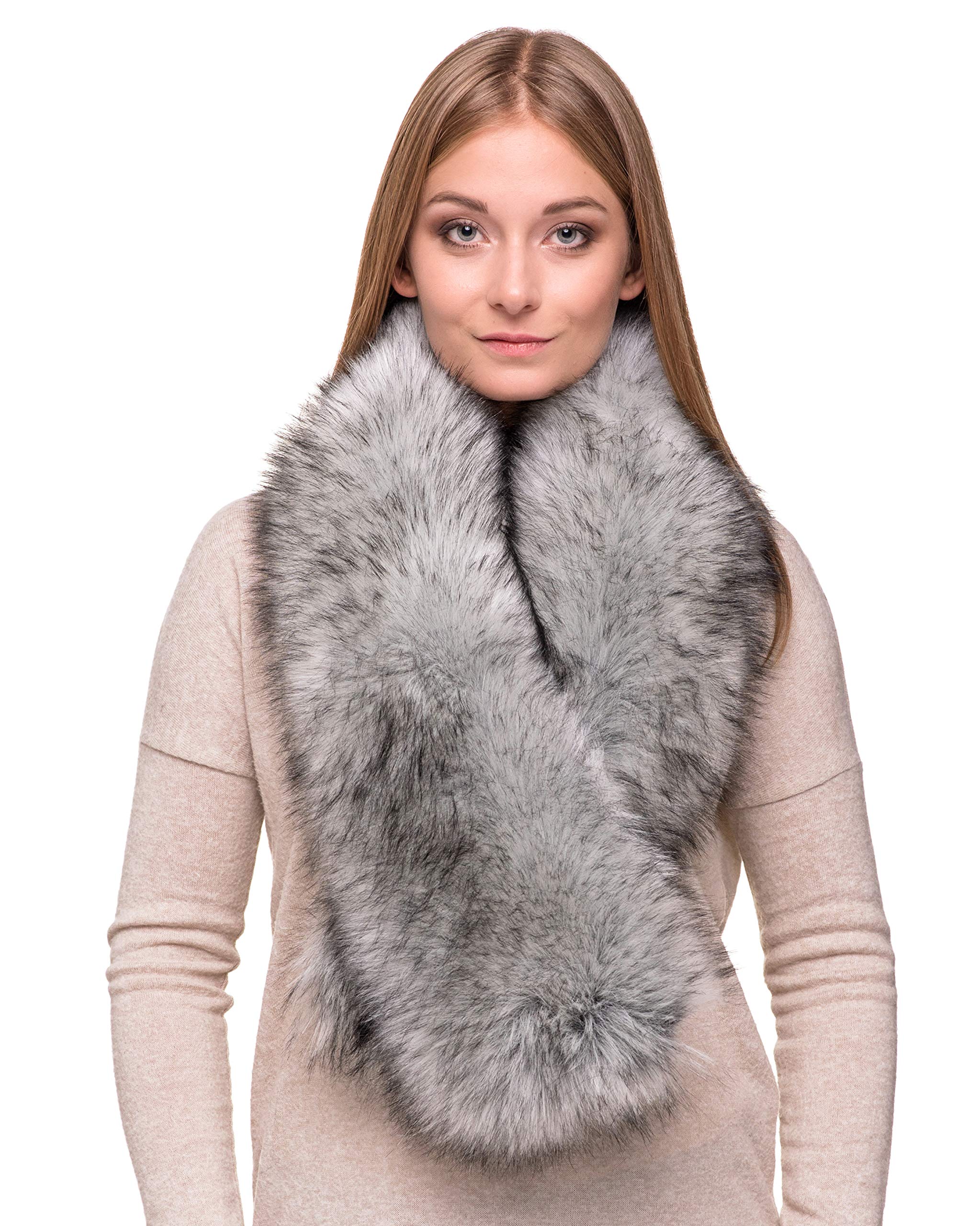 Futrzane Women's Silver Classic Classic Scarf - Faux Fur Scarves Collars For - Long Neck Warmer (Silver Classic)