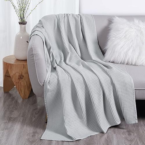 DOZ - Manta de cama de algodón orgánico de bambú de alta calidad para sofá y sofá, alta GSM, ligera y ultrasuave, transpirable, manta de verano para