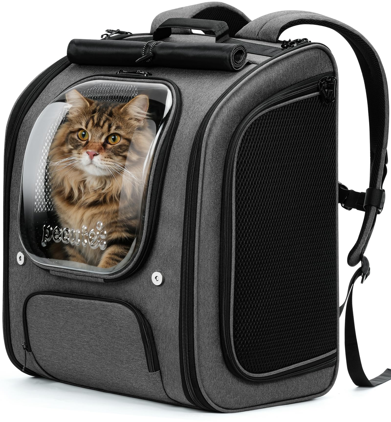 Pecute Cat Backpack Carrier, Large Space Cat Bubble Backpack, Breathable Cat Carrier, Shaded Dog Backpack Carrier, Ergonomic 3D Design for Travel, Hiking, Suitable for Shopping, and Vet, XL, Gray