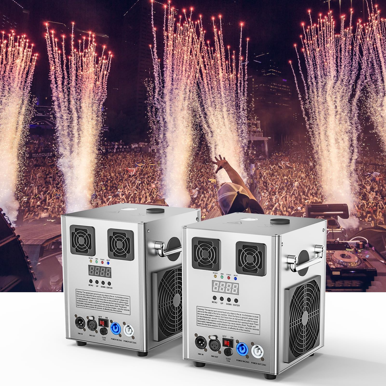 600 W DMX - Máquina pirotécnica de efectos especiales, efecto máquina de escenario con mando a distancia, para bares, fiestas, Halloween, Navidad, bodas, conciertos, XX-ZQ16011EUX2