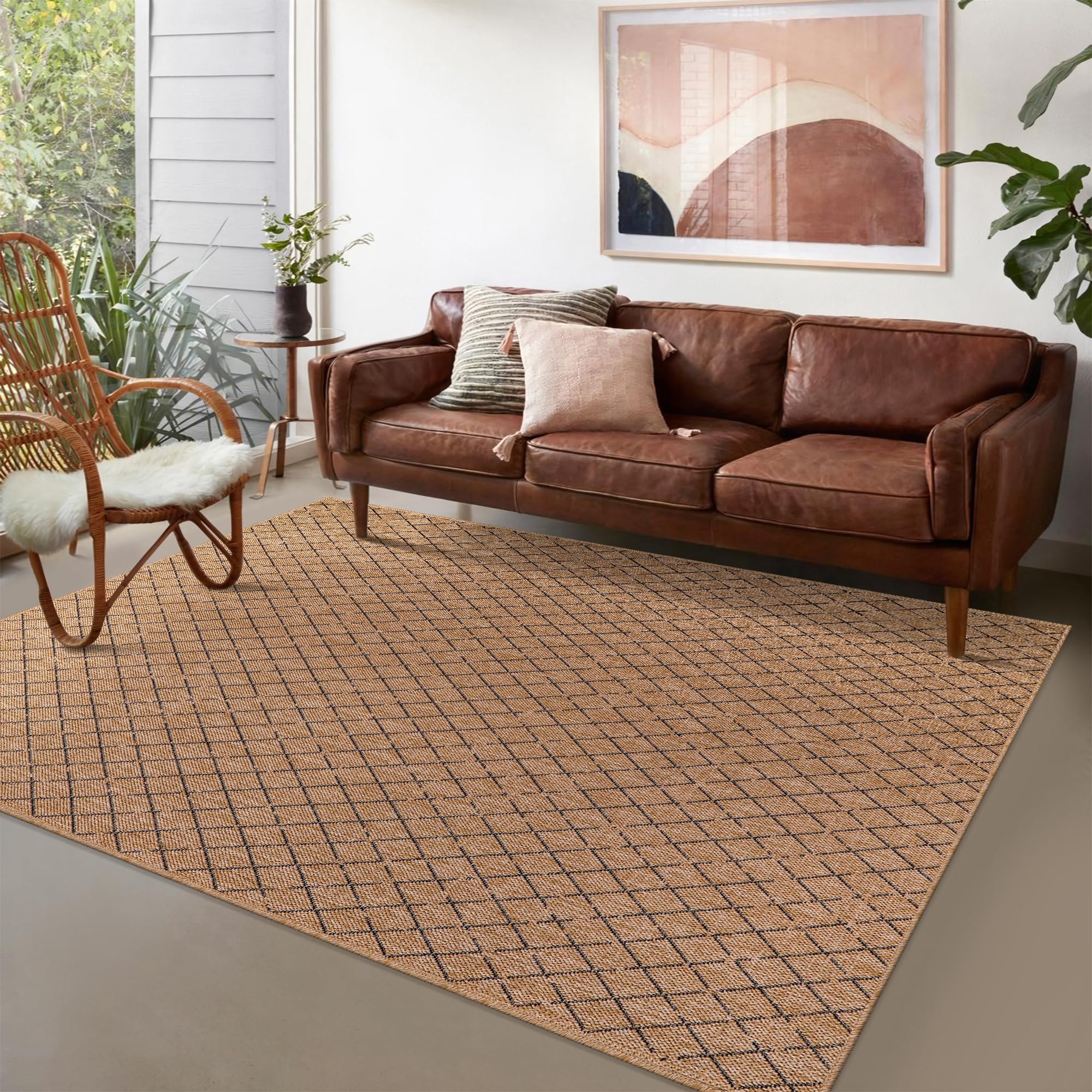 NETLINE HOME Rugs Living Room - Non slip, Washable Area Rug - Beige Rug, Suitable for Indoor and Outdoor Use, UV and Weather Resistant, Carpet for Bedroom, Kitchen, Verandas (Beige 3, 160X230 CM)