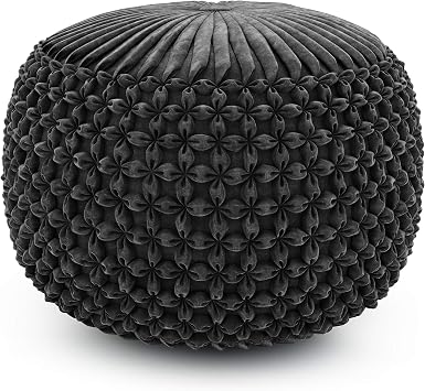 SIMPLIHOME Safford 20" Wide Square Pouf in Grey/White PET Polyester