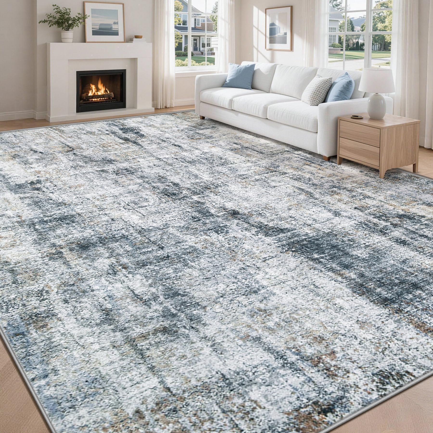Modern Washable Abstract Area Rug 8x10 - Neutral