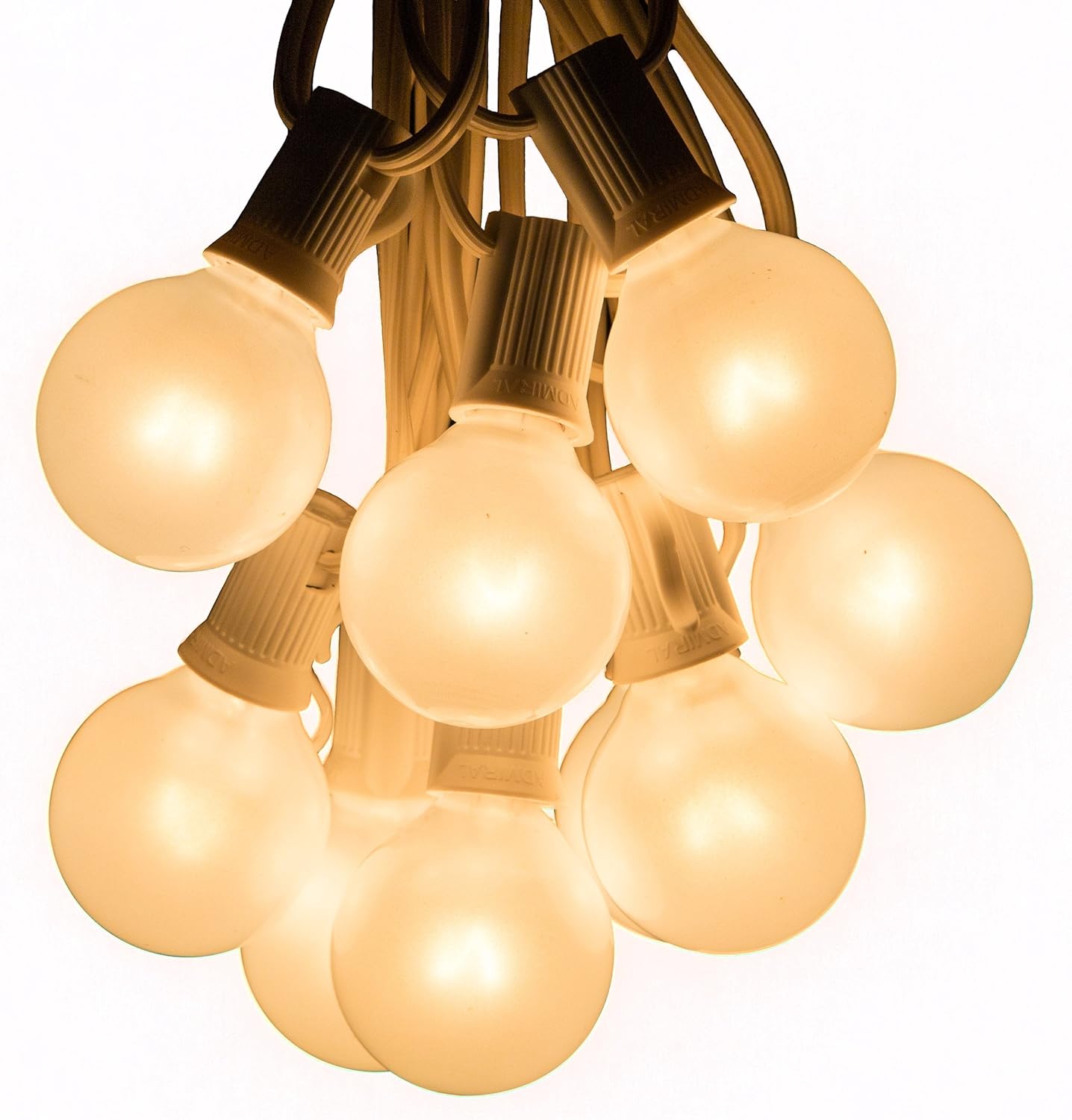Hometown Evolution, Inc. White Pearl Outdoor Patio Globe String Lights (100 Foot, G50 White Pearl 2 Inch Bulbs - Green Wire)