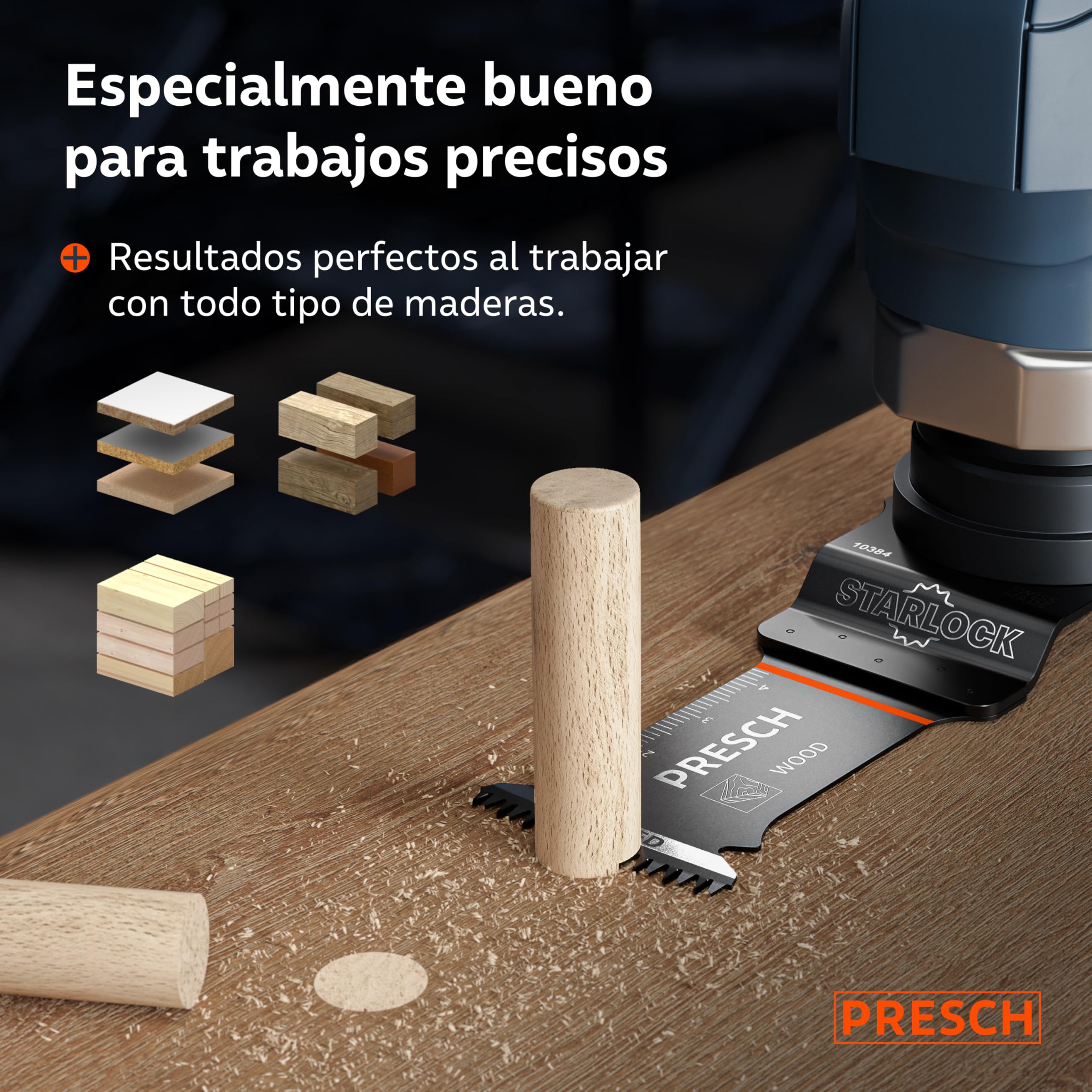 Presch Cuchilla Multiherramienta Madera 50×32 mm - Accesorio Starlock para sustitución sin herramientas - Corte limpio con dentado japonés y diseño Curved-Tec - Accesorio multiherramienta